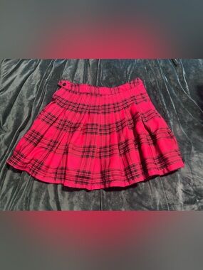 Red Plaid Pleated Mini Skirt - Women